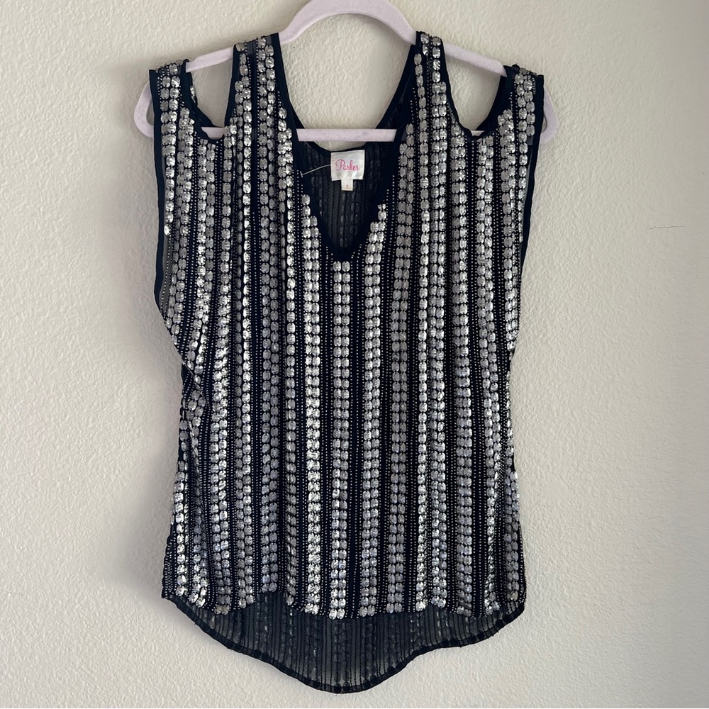 Parker Women’s Silk Top sleeveless with sequin details Size S